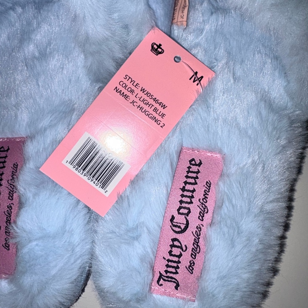 NWT Juicy Couture Slide Slippers Faux Fur Blue Silver Crown Women Size M 6.5-7.5 - Picture 7 of 9